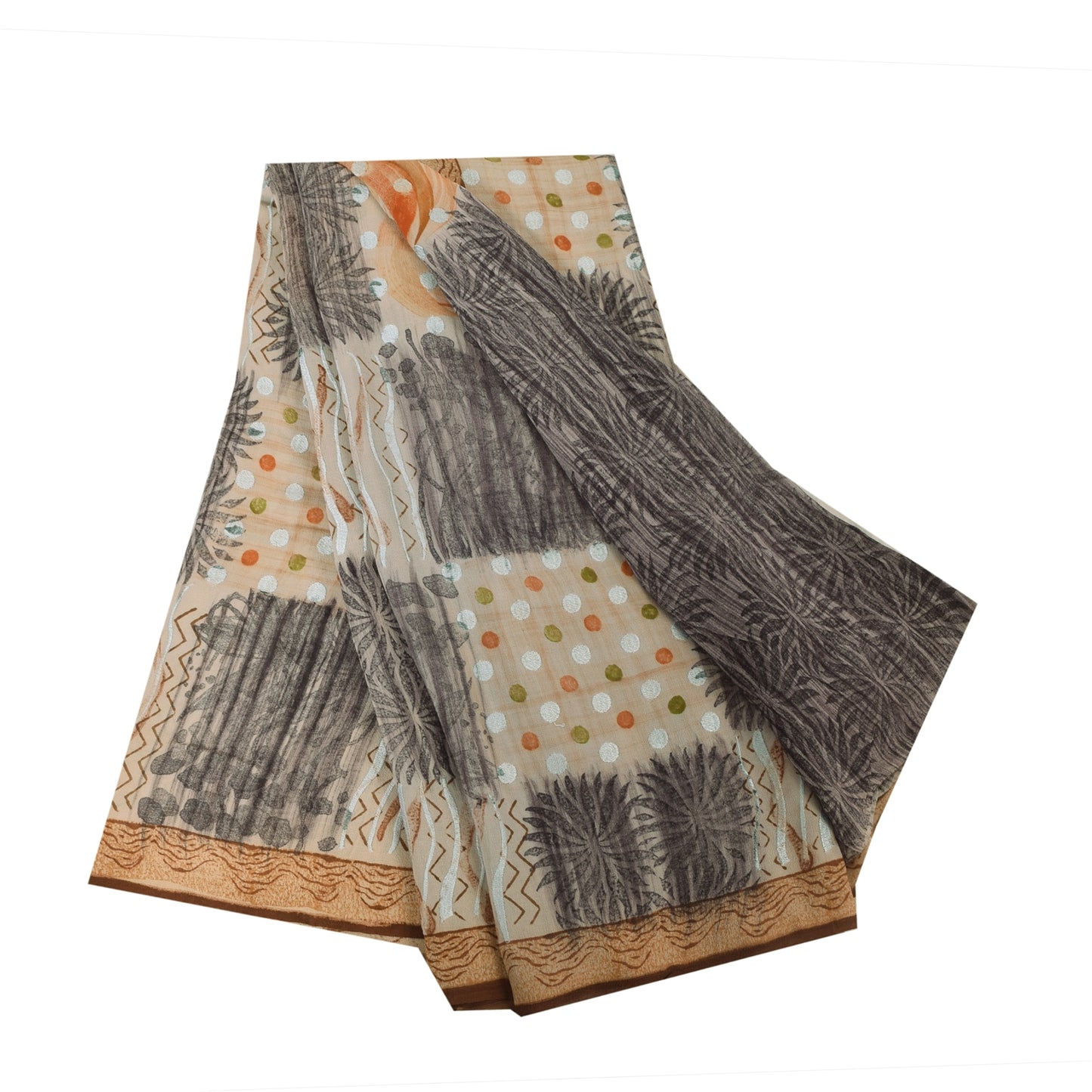 Sanskriti Vintage Sarees Multi Pure Georgette Silk Printed Sari 5YD Craft Sustainable Fabric