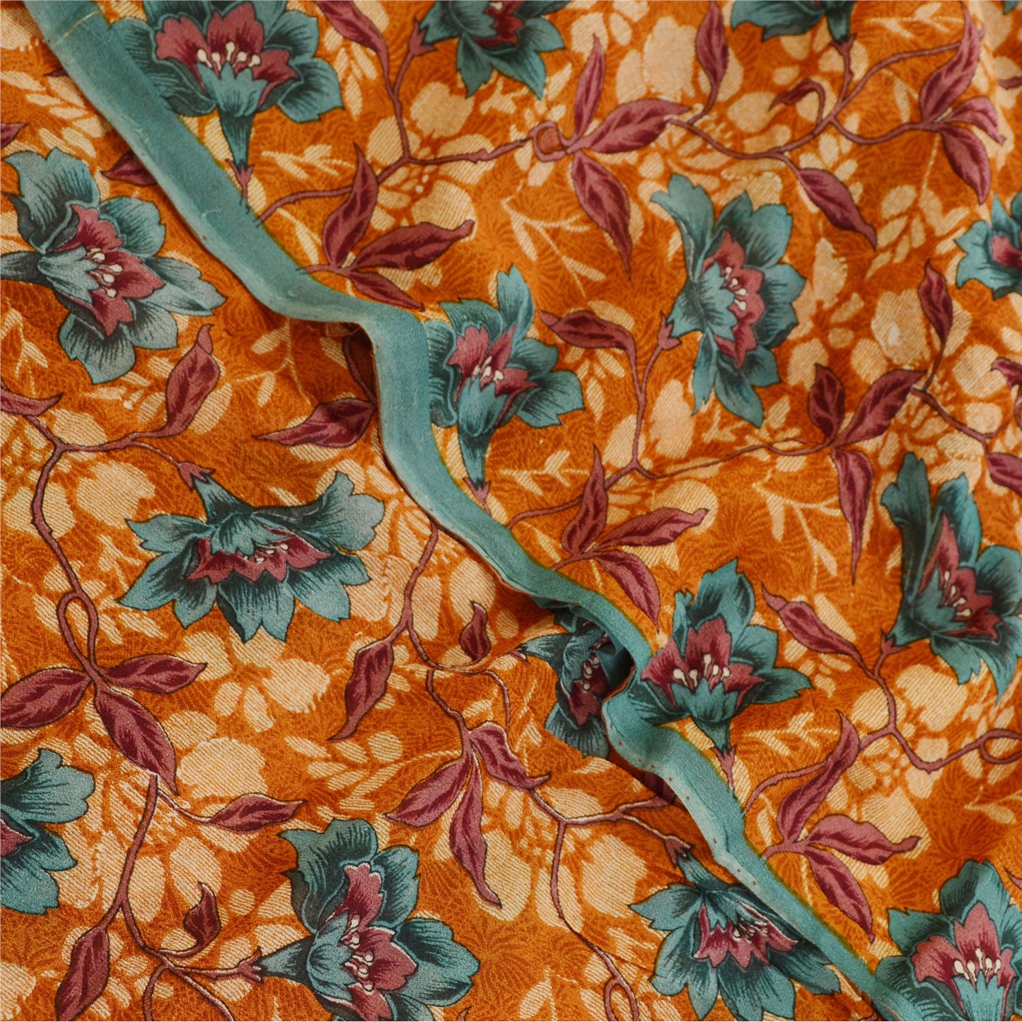 Sanskriti Vintage Sarees Brown Blend Georgette Printed Sari Floral Craft Fabric