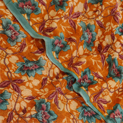 Sanskriti Vintage Sarees Brown Blend Georgette Printed Sari Floral Craft Fabric