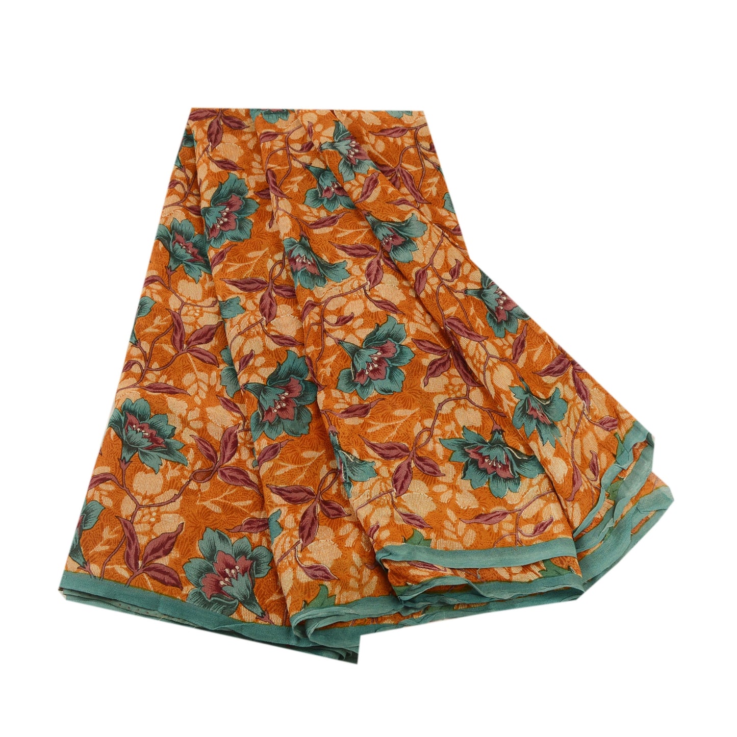 Sanskriti Vintage Sarees Brown Blend Georgette Printed Sari Floral Craft Fabric