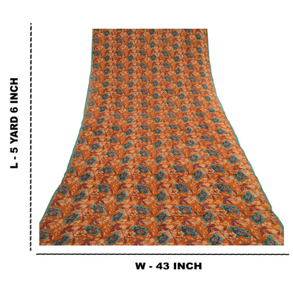 Sanskriti Vintage Sarees Brown Blend Georgette Printed Sari Floral Craft Fabric