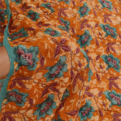 Sanskriti Vintage Sarees Brown Blend Georgette Printed Sari Floral Craft Fabric