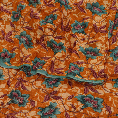 Sanskriti Vintage Sarees Brown Blend Georgette Printed Sari Floral Craft Fabric