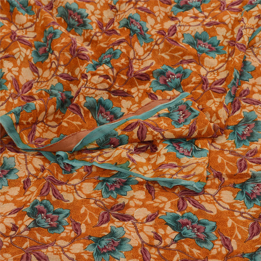 Sanskriti Vintage Sarees Brown Blend Georgette Printed Sari Floral Craft Fabric