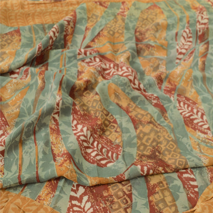 Sanskriti Vintage Sarees Safran Ren Georgette Silke Trykt Sari Håndværk Bæredygtigt Stoff