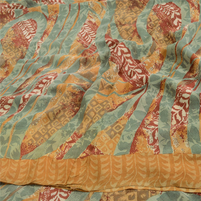Sanskriti Vintage Sarees Safran Ren Georgette Silke Trykt Sari Håndværk Bæredygtigt Stoff
