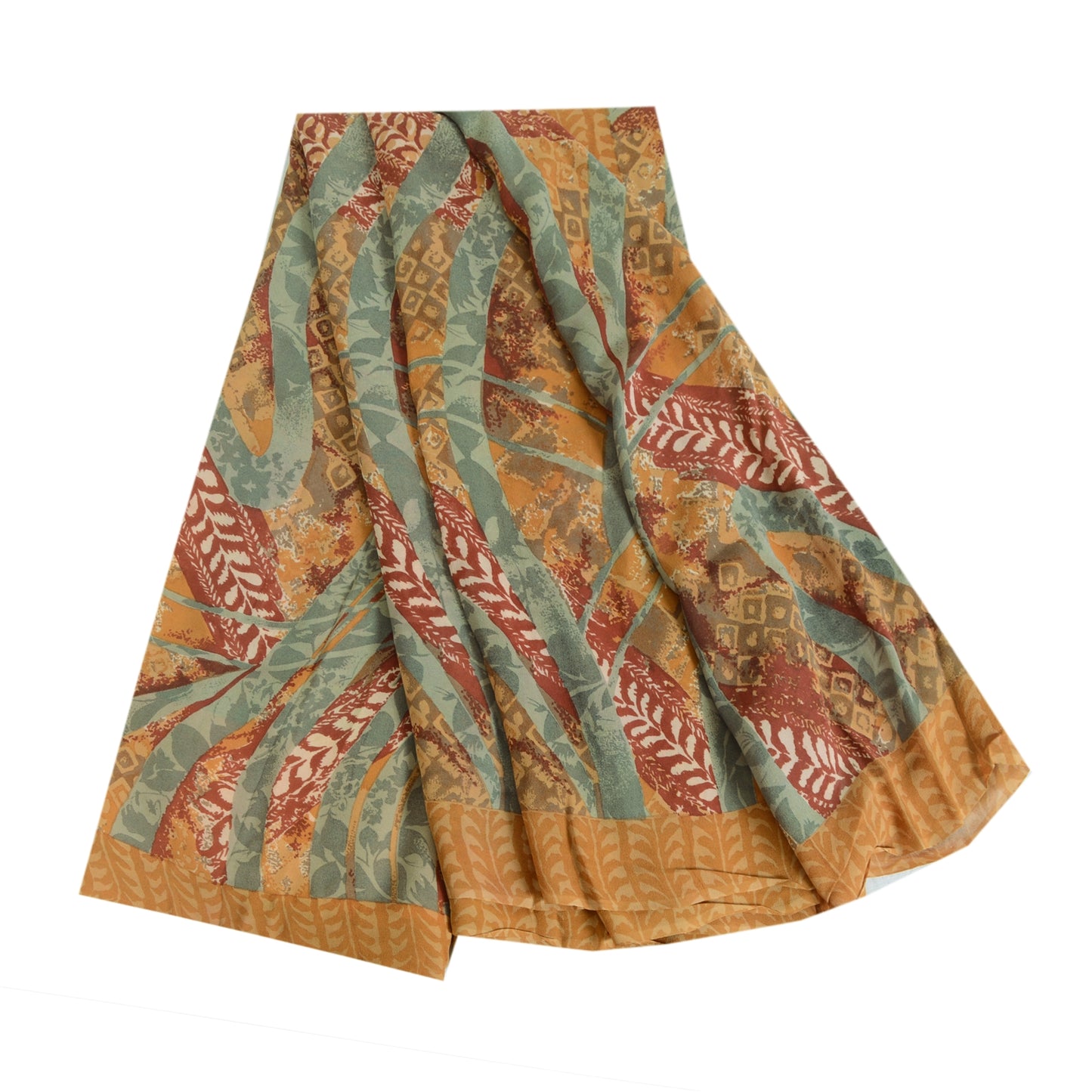 Sanskriti Vintage Sarees Safran Ren Georgette Silke Trykt Sari Håndværk Bæredygtigt Stoff