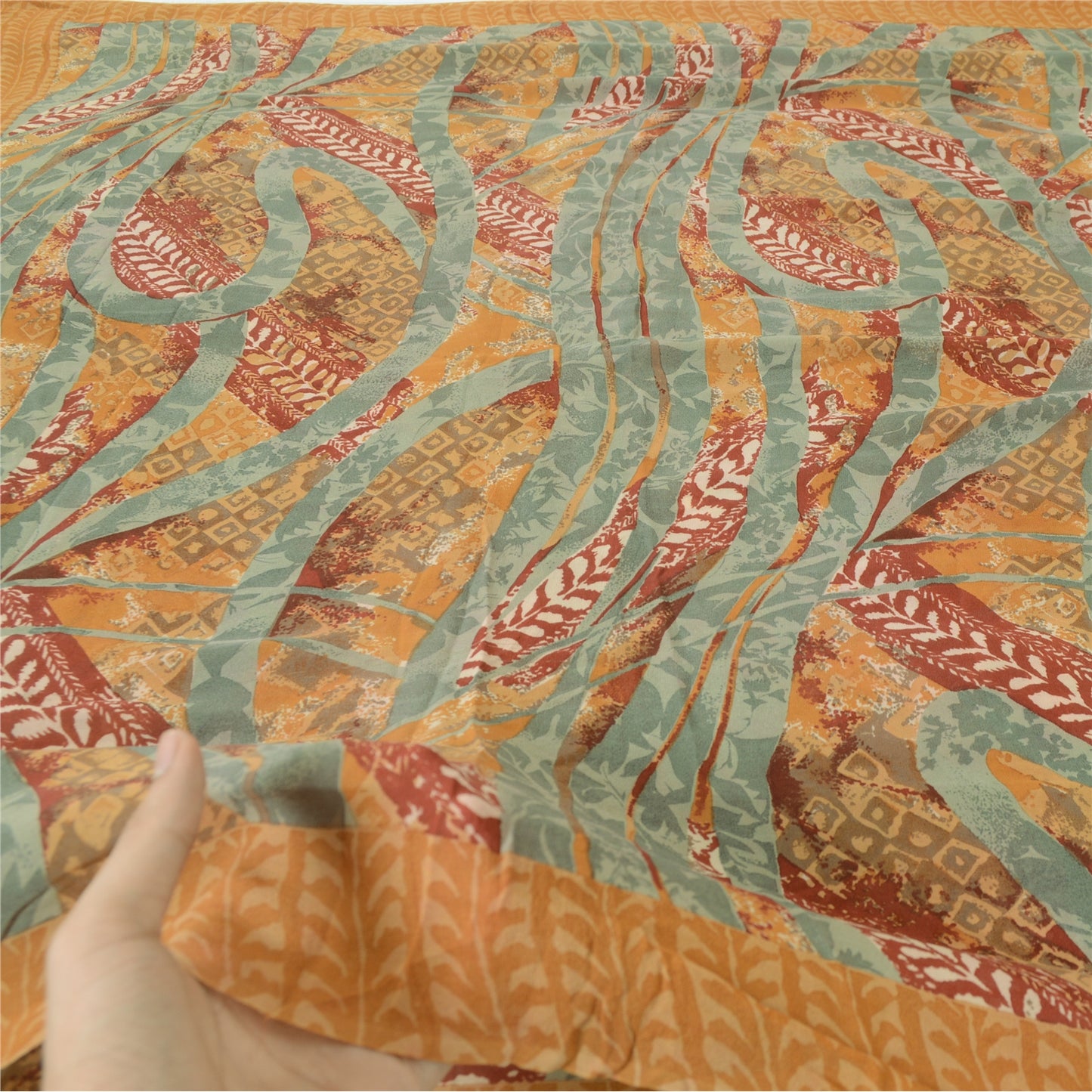 Sanskriti Vintage Sarees Safran Ren Georgette Silke Trykt Sari Håndværk Bæredygtigt Stoff