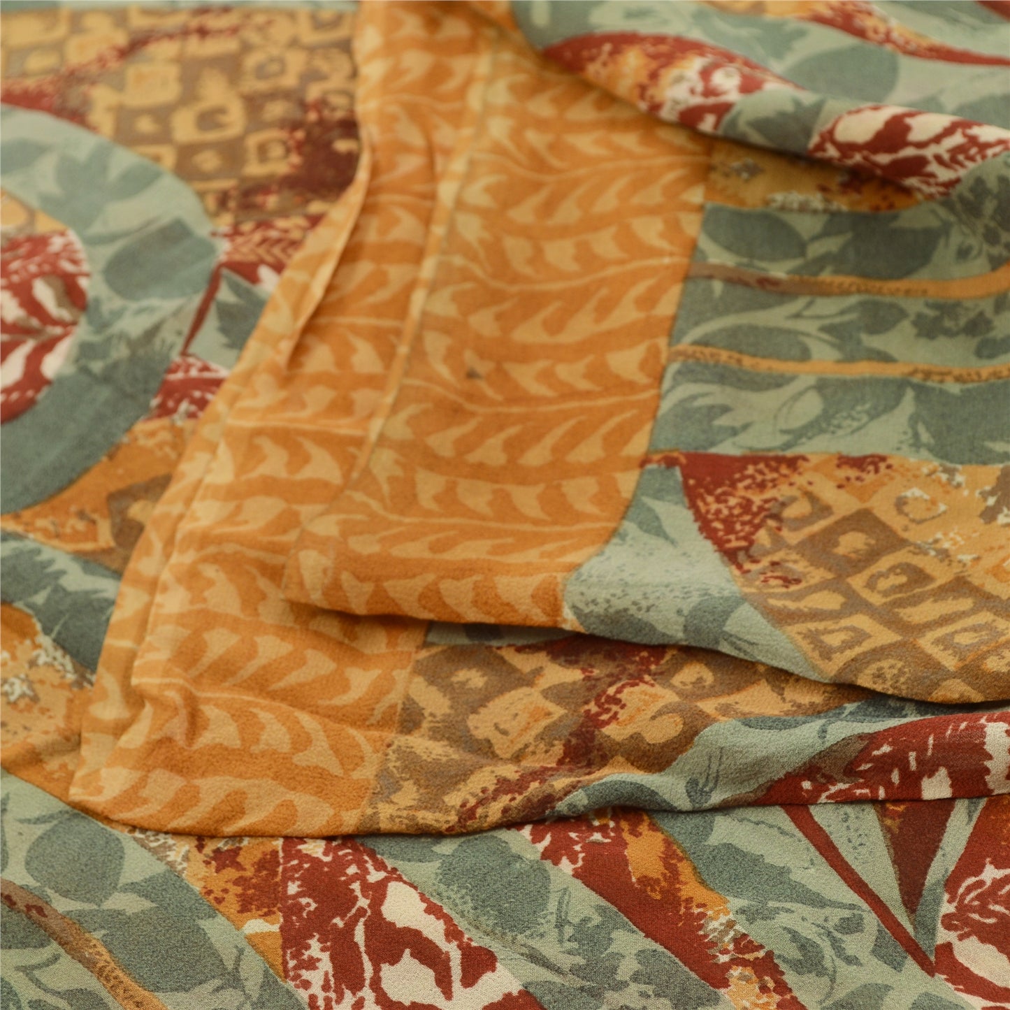 Sanskriti Vintage Sarees Safran Ren Georgette Silke Trykt Sari Håndværk Bæredygtigt Stoff