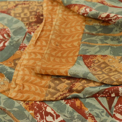 Sanskriti Vintage Sarees Safran Ren Georgette Silke Trykt Sari Håndværk Bæredygtigt Stoff
