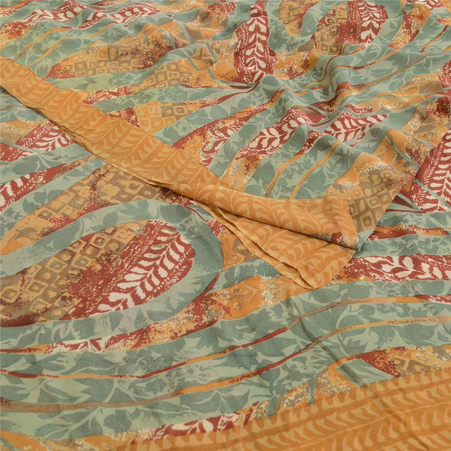 Sanskriti Vintage Sarees Safran Ren Georgette Silke Trykt Sari Håndværk Bæredygtigt Stoff
