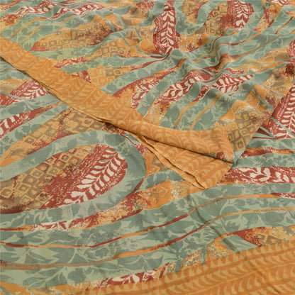 Sanskriti Vintage Sarees Safran Ren Georgette Silke Trykt Sari Håndværk Bæredygtigt Stoff