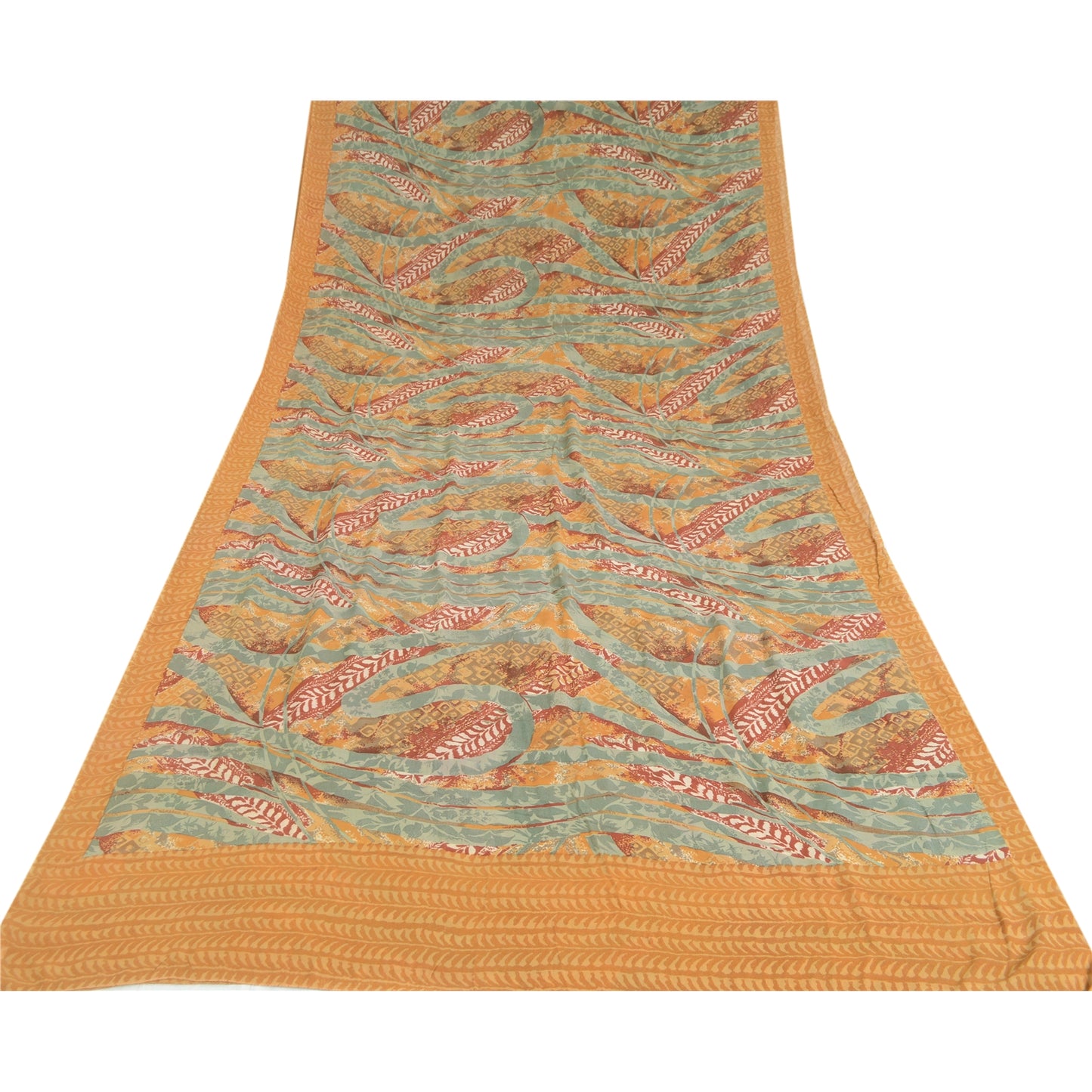 Sanskriti Vintage Sarees Safran Ren Georgette Silke Trykt Sari Håndværk Bæredygtigt Stoff