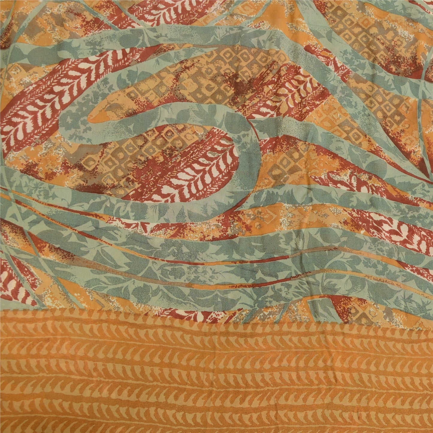 Sanskriti Vintage Sarees Safran Ren Georgette Silke Trykt Sari Håndværk Bæredygtigt Stoff