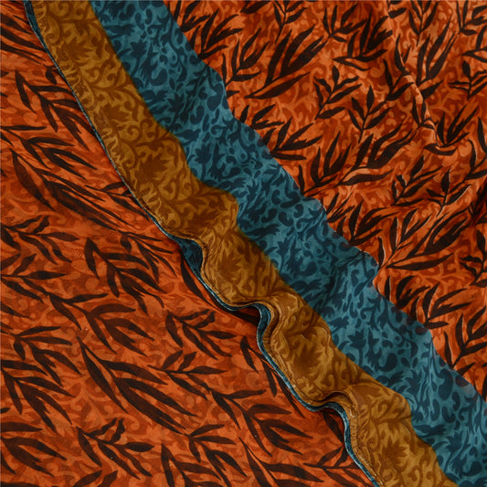 Sanskriti Vintage Sarees Orange Ren Georgette Silke Trykt Sari Håndværk Bæredygtigt Stoff