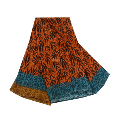 Sanskriti Vintage Sarees Orange Pure Georgette Silk Printed Sari Craft Sustainable Fabric