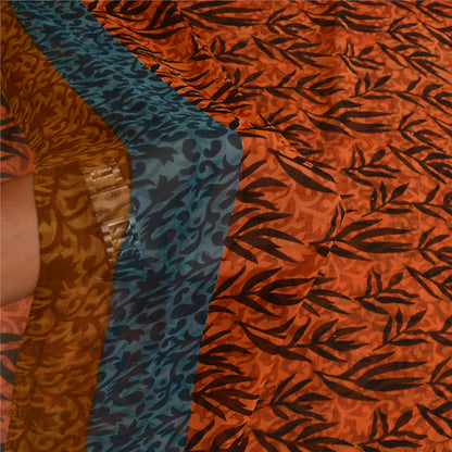 Sanskriti Vintage Sarees Orange Pure Georgette Silk Printed Sari Craft Sustainable Fabric