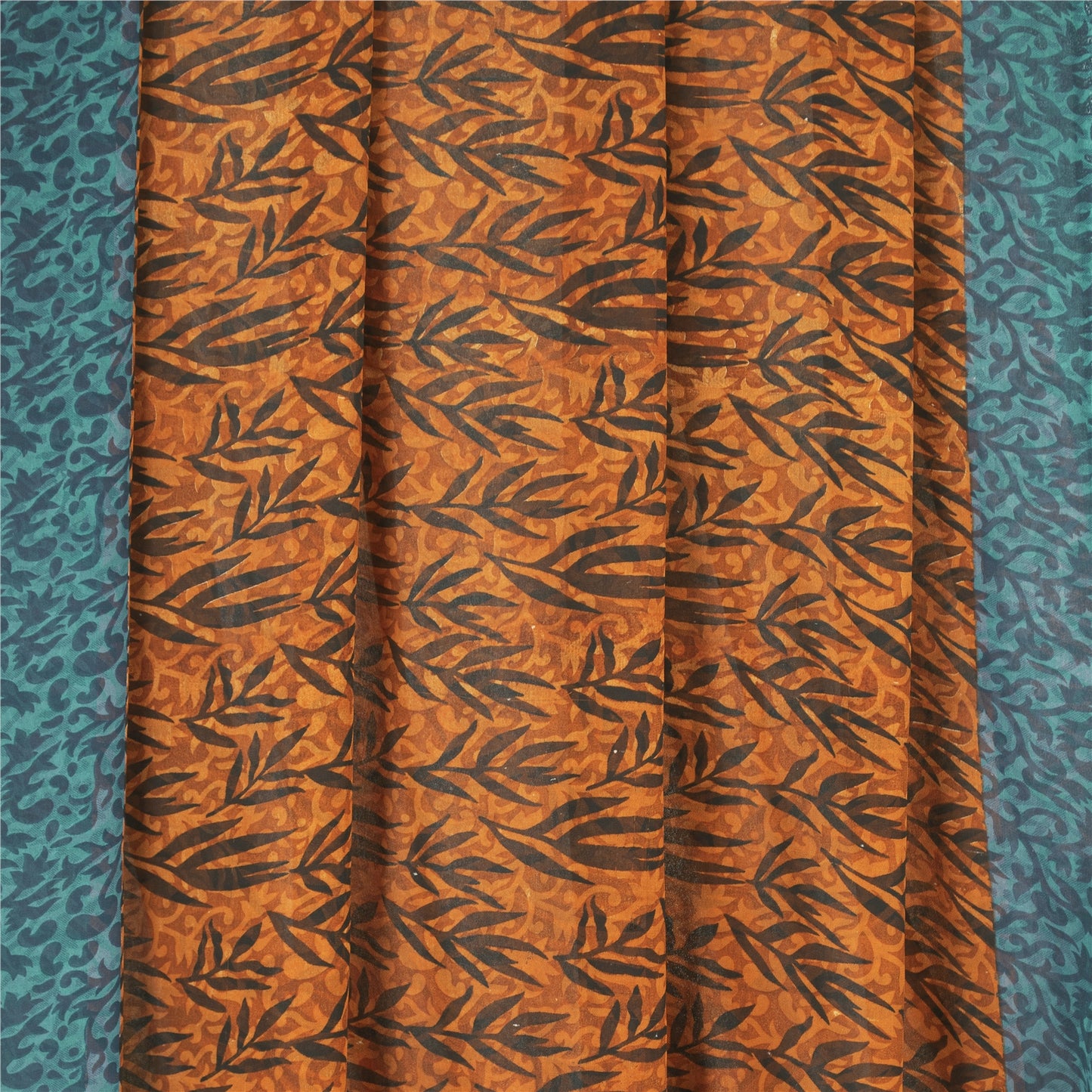 Sanskriti Vintage Sarees Orange Pure Georgette Silk Printed Sari Craft Sustainable Fabric