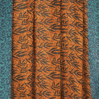 Sanskriti Vintage Sarees Orange Pure Georgette Silk Printed Sari Craft Sustainable Fabric