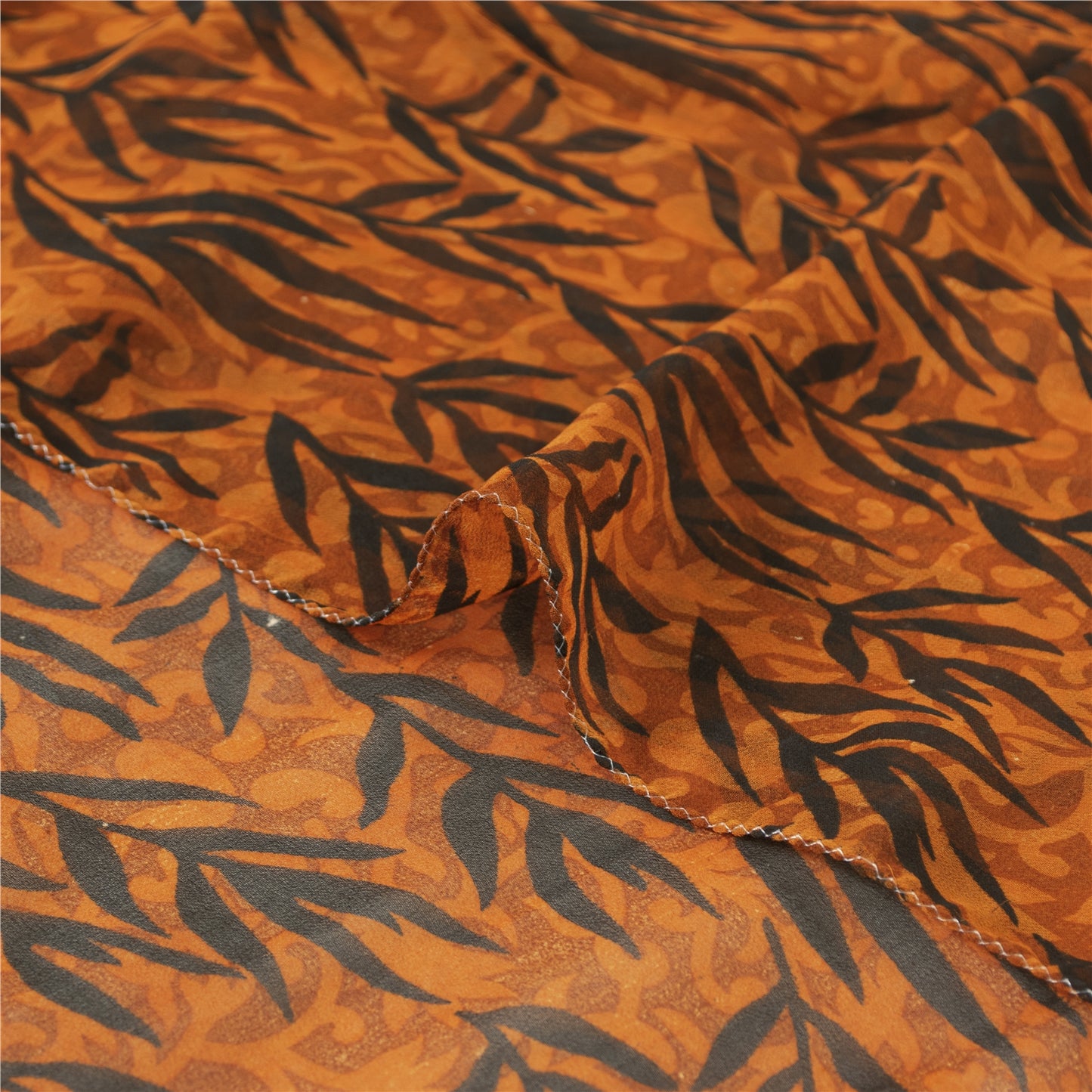 Sanskriti Vintage Sarees Orange Pure Georgette Silk Printed Sari Craft Sustainable Fabric