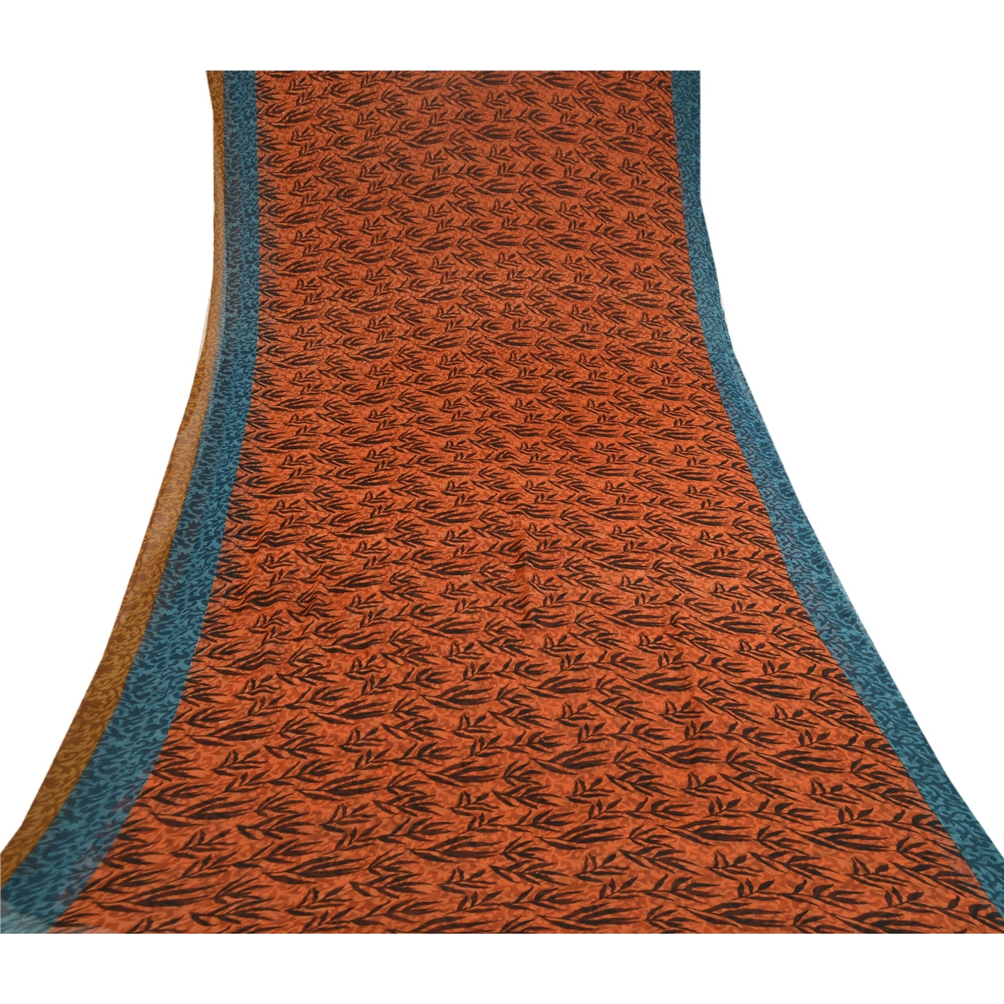 Sanskriti Vintage Sarees Orange Pure Georgette Silk Printed Sari Craft Sustainable Fabric