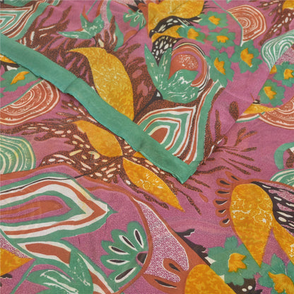 Sanskriti Vintage Blend Georgette Purple Printed Sarees 5 YD Floral Craft Fabric upholstery fabric