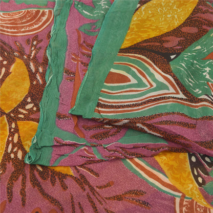 Sanskriti Vintage Blend Georgette Purple Printed Sarees 5 YD Floral Craft Fabric upholstery fabric