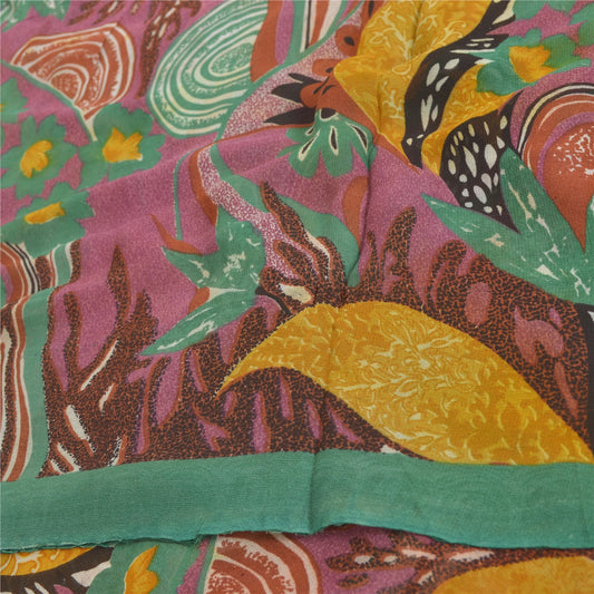 Sanskriti Vintage Sarees Lilla Blend Georgette Trykt Sari Blomsterhåndværk Bæredygtigt Stoff