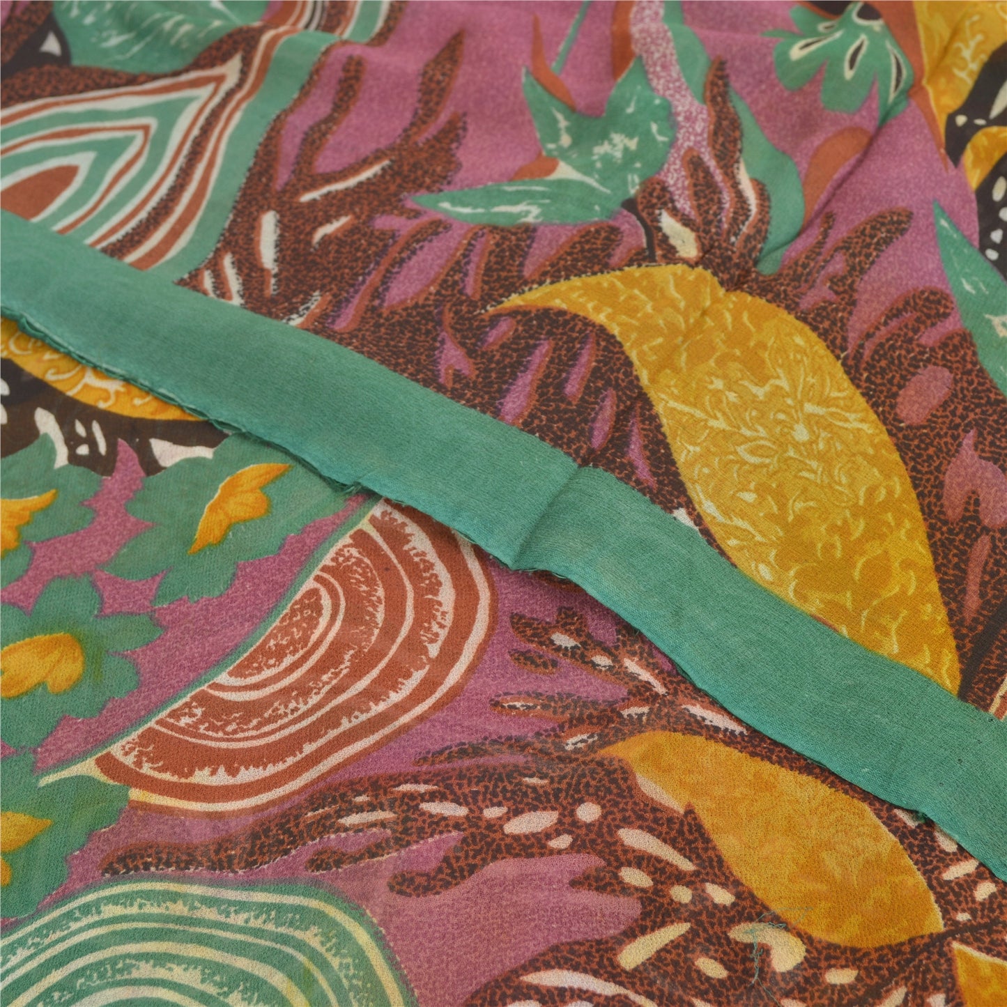 Sanskriti Vintage Blend Georgette Purple Printed Sarees 5 YD Floral Craft Fabric upholstery fabric