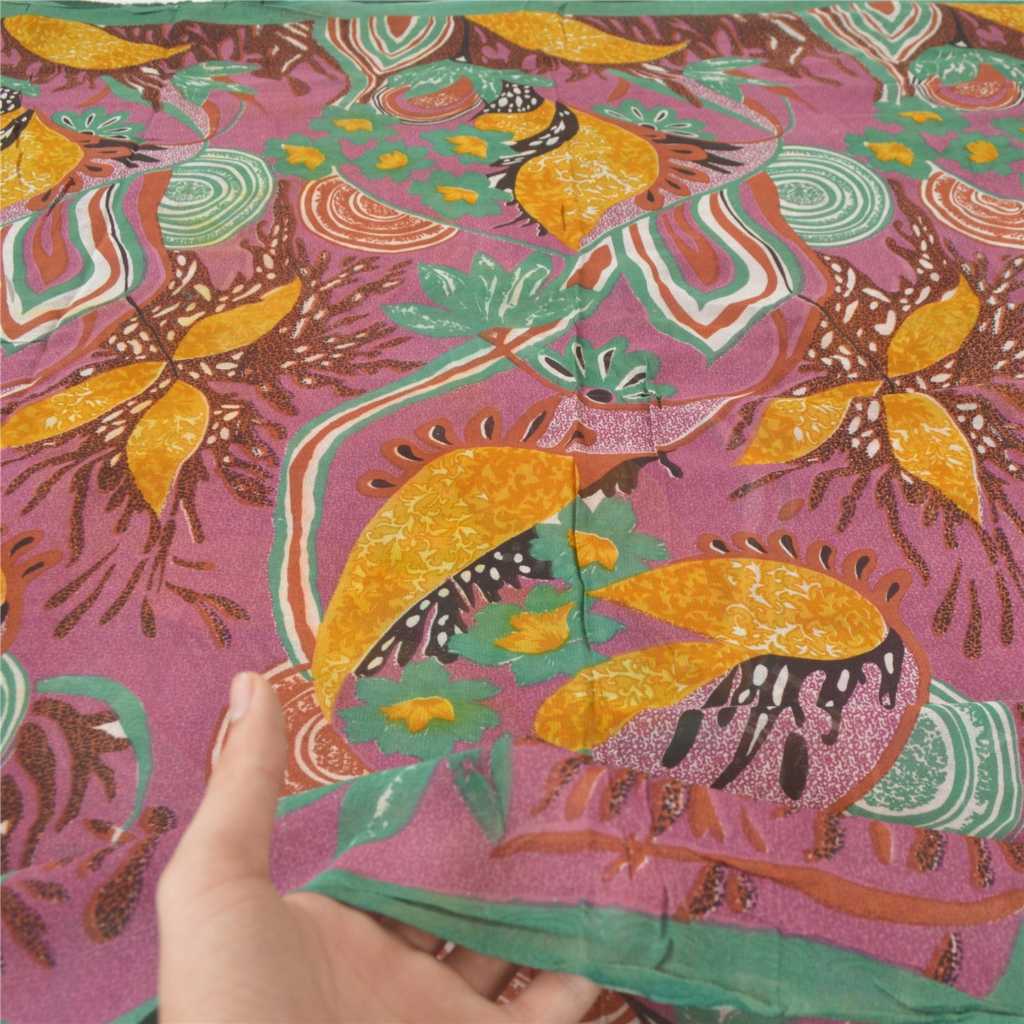 Sanskriti Vintage Blend Georgette Purple Printed Sarees 5 YD Floral Craft Fabric upholstery fabric