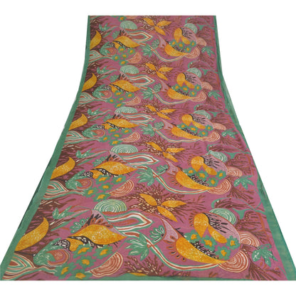 Sanskriti Vintage Blend Georgette Purple Printed Sarees 5 YD Floral Craft Fabric upholstery fabric