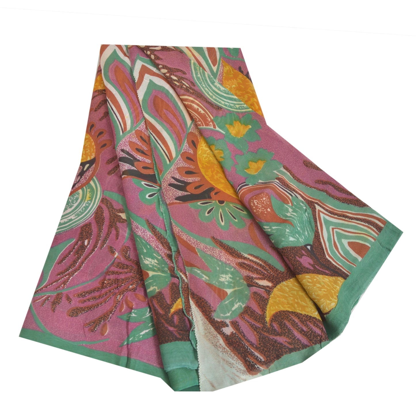 Sanskriti Vintage Blend Georgette Purple Printed Sarees 5 YD Floral Craft Fabric upholstery fabric