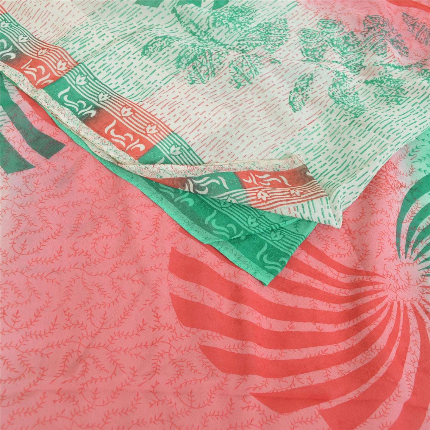 Sanskriti Vintage 100% Pure Georgette Silk Multicolor Floral Printed Saree 5Yd Craft Fabric Bohemian Fabric For Dressmaking,Craft Supplie