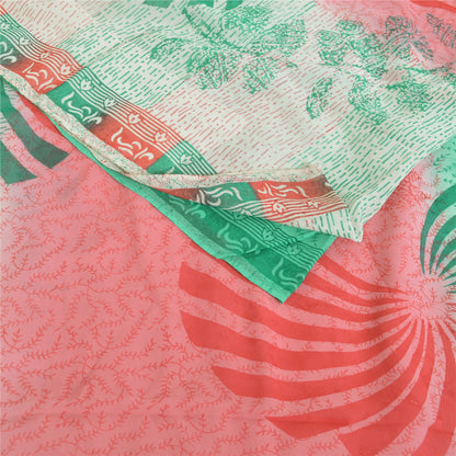 Sanskriti Vintage 100% Pure Georgette Silk Multicolor Floral Printed Saree 5Yd Craft Fabric Bohemian Fabric For Dressmaking,Craft Supplie
