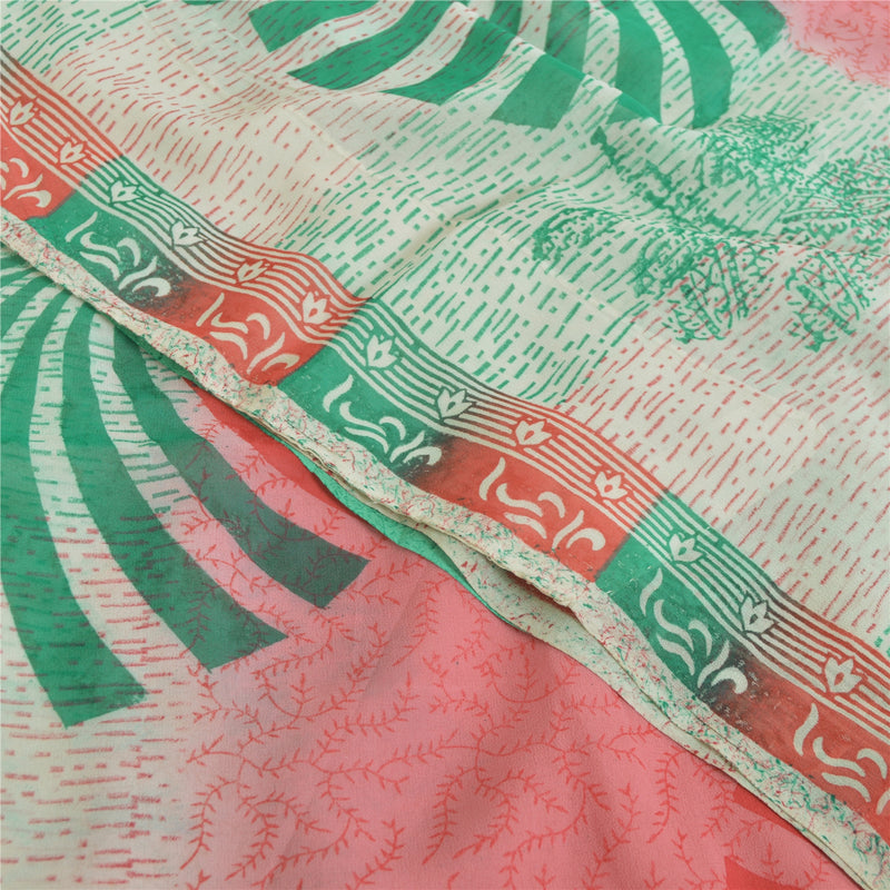 Sanskriti Vintage 100% Pure Georgette Silk Multicolor Floral Printed Saree 5Yd Craft Fabric Bohemian Fabric For Dressmaking,Craft Supplie