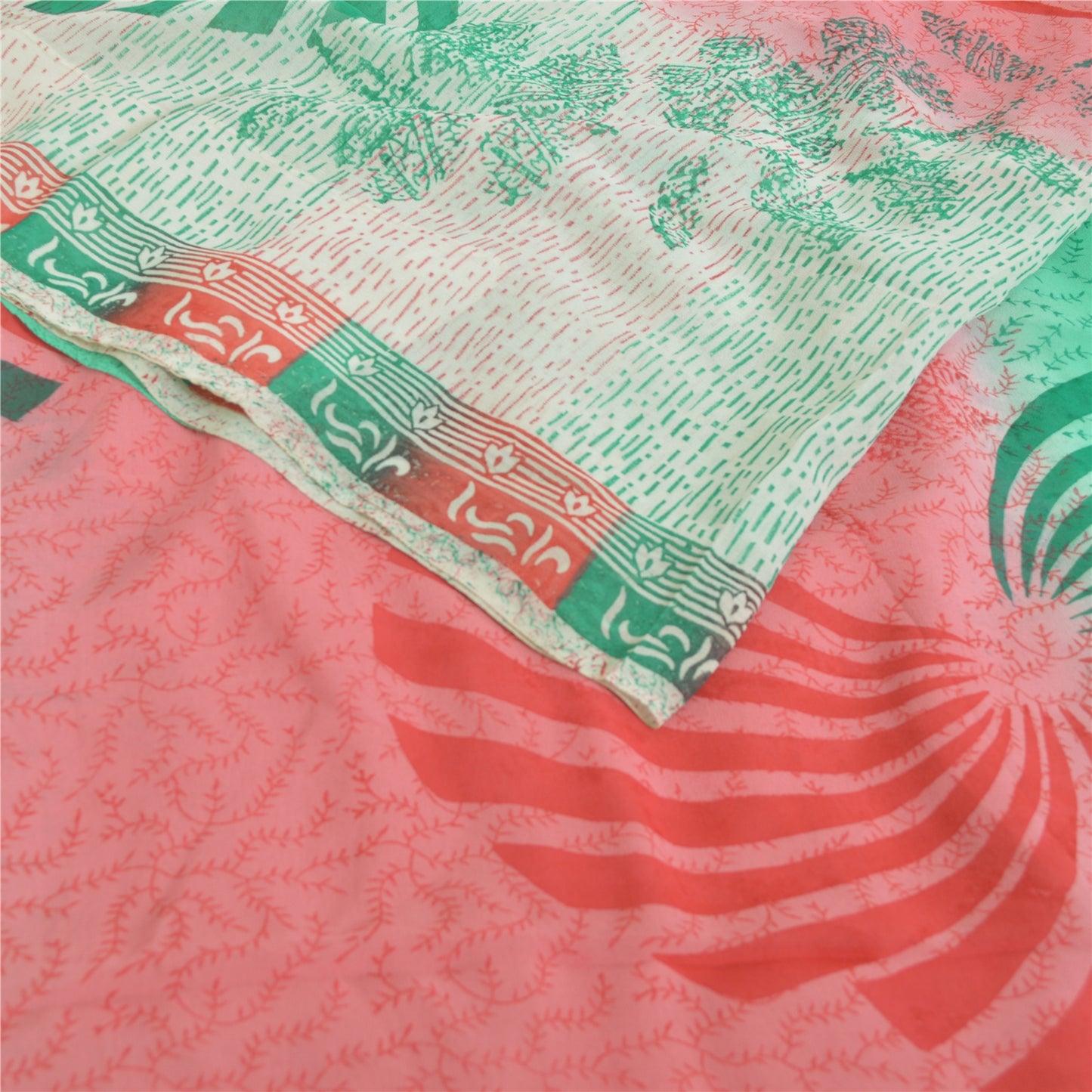 Sanskriti Vintage 100% Pure Georgette Silk Multicolor Floral Printed Saree 5Yd Craft Fabric Bohemian Fabric For Dressmaking,Craft Supplie