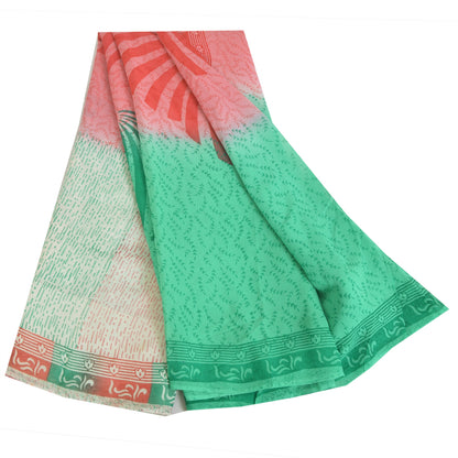 Sanskriti Vintage 100% Pure Georgette Silk Multicolor Floral Printed Saree 5Yd Craft Fabric Bohemian Fabric For Dressmaking,Craft Supplie