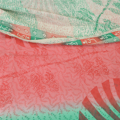 Sanskriti Vintage 100% Pure Georgette Silk Multicolor Floral Printed Saree 5Yd Craft Fabric Bohemian Fabric For Dressmaking,Craft Supplie