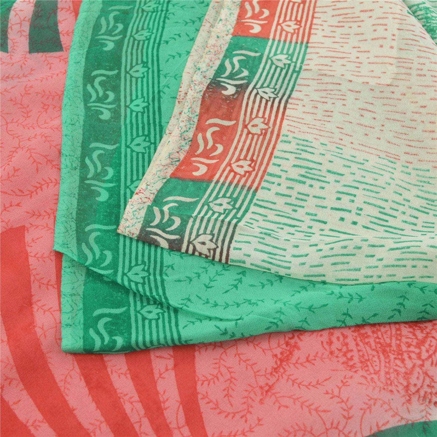 Sanskriti Vintage 100% Pure Georgette Silk Multicolor Floral Printed Saree 5Yd Craft Fabric Bohemian Fabric For Dressmaking,Craft Supplie