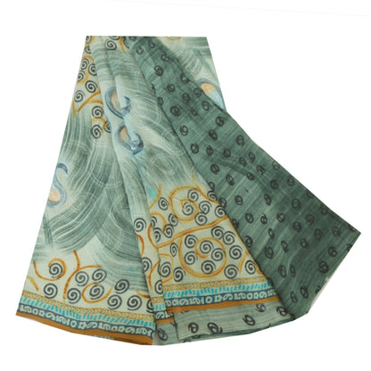 Sanskriti Vintage Sarees Grå Broderi Trykt Ren Gerogette Silke Sari Bæredygtigt Stof