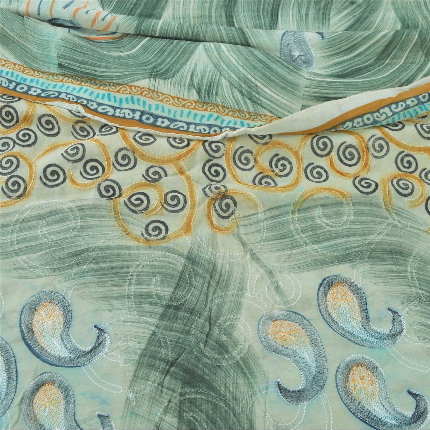 Sanskriti Vintage Sarees Grå Broderi Trykt Ren Gerogette Silke Sari Bæredygtigt Stof