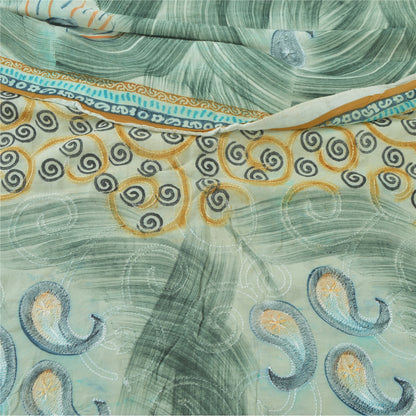 Sanskriti Vintage Sarees Grå Broderi Trykt Ren Gerogette Silke Sari Bæredygtigt Stof
