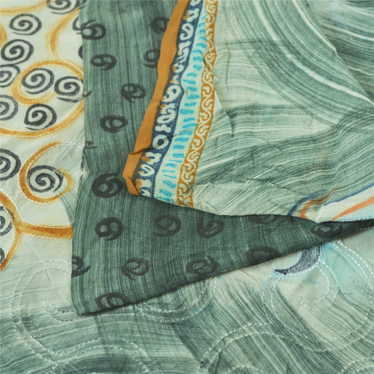 Sanskriti Vintage Sarees Grå Broderi Trykt Ren Gerogette Silke Sari Bæredygtigt Stof