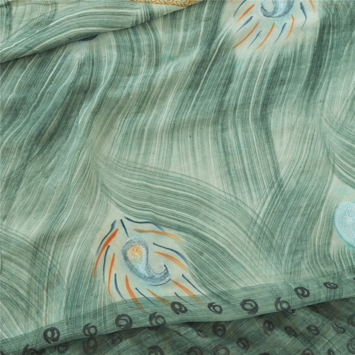 Sanskriti Vintage Sarees Grå Broderi Trykt Ren Gerogette Silke Sari Bæredygtigt Stof