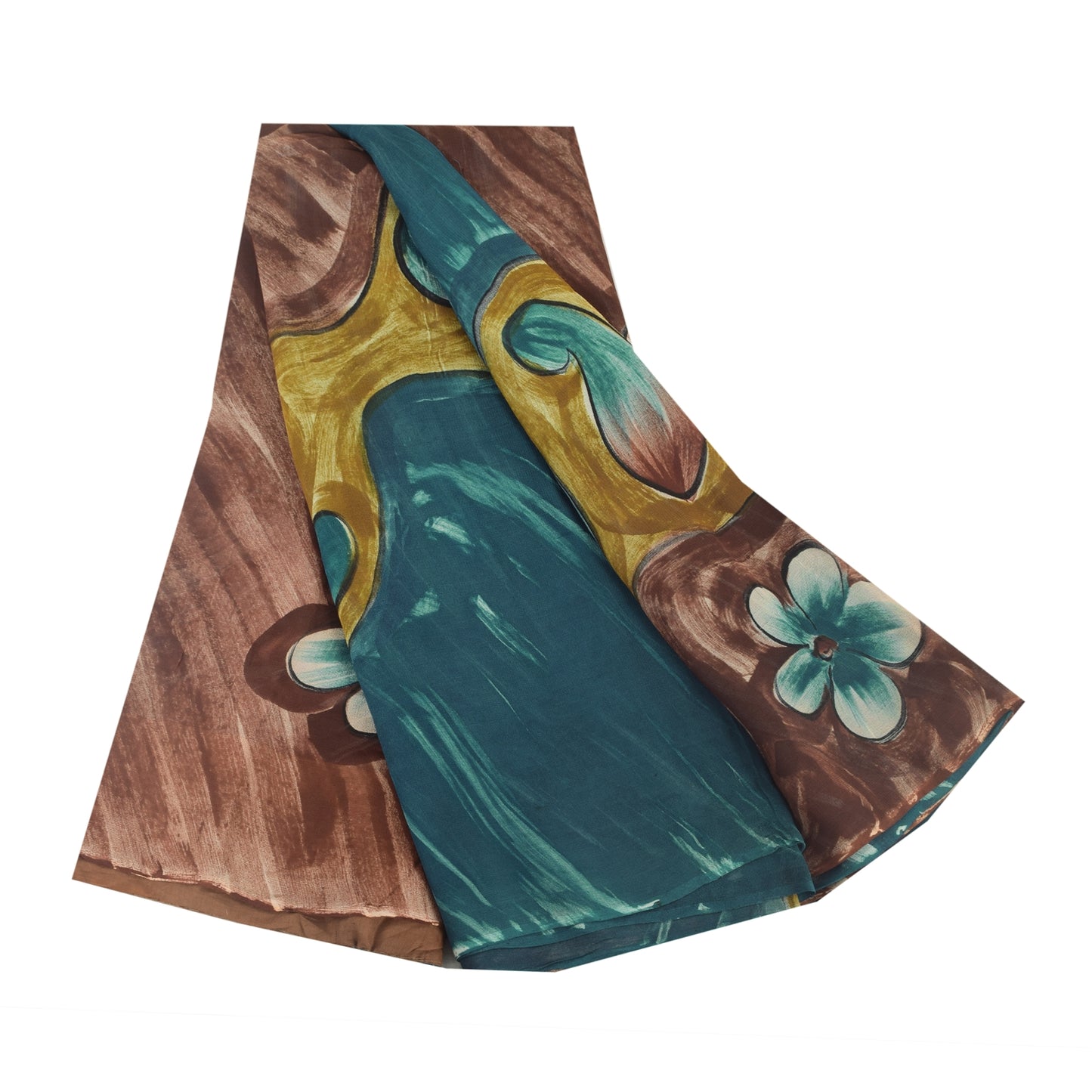 Sanskriti Vintage Sari 100% Pure Georgette Silk Sarees Blue/Brown Printed 5yd Craft Fabric upholstery fabric
