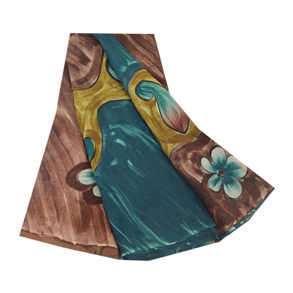 Sanskriti Vintage Sari 100% Pure Georgette Silk Sarees Blue/Brown Printed 5yd Craft Fabric upholstery fabric