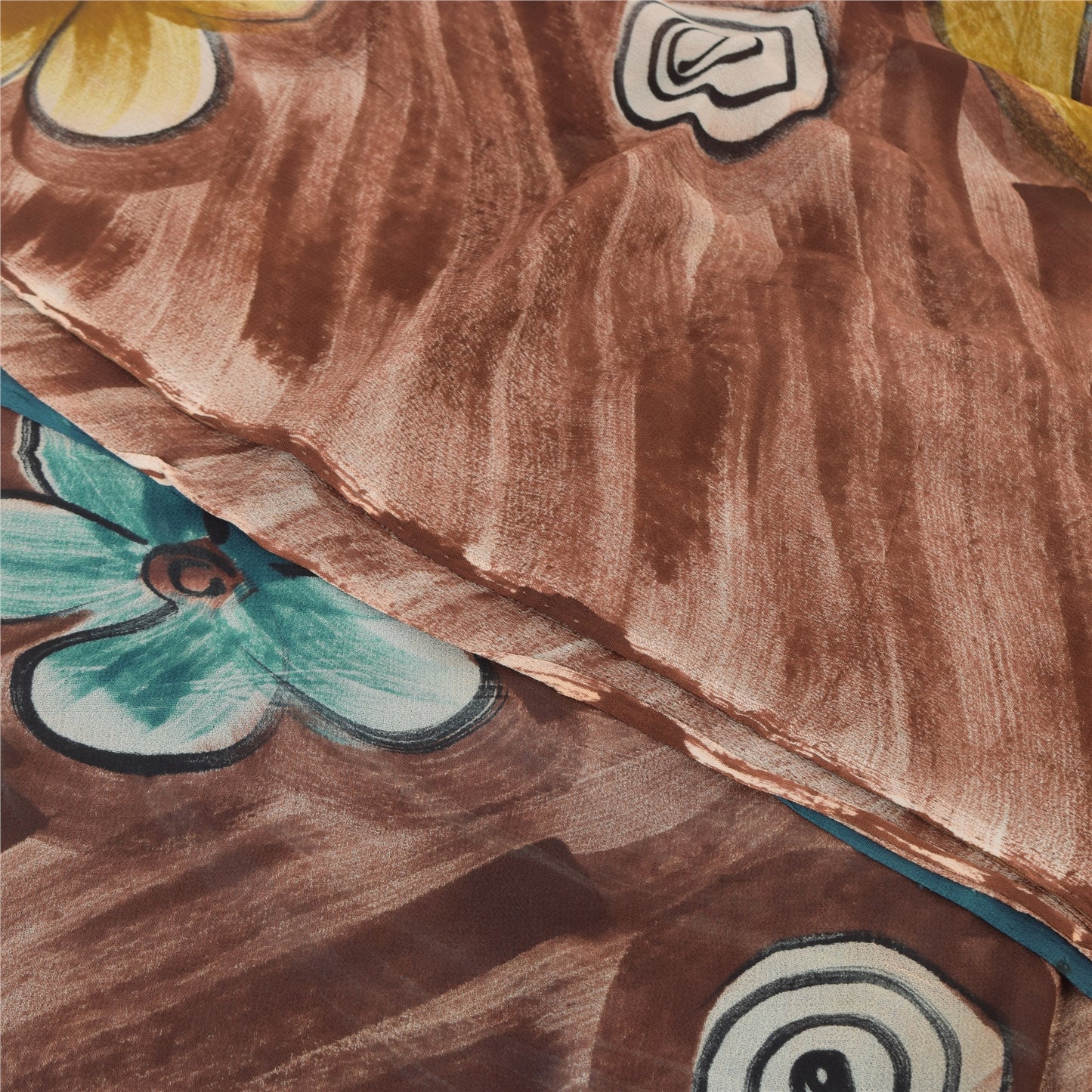 Sanskriti Vintage Sari 100% Pure Georgette Silk Sarees Blue/Brown Printed 5yd Craft Fabric upholstery fabric