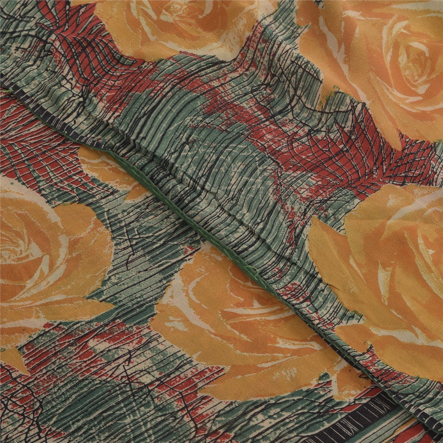 Sanskriti Vintage Sarees Multi Pure Georgette Silk Printed Sari 5yd Craft Sustainable Fabric