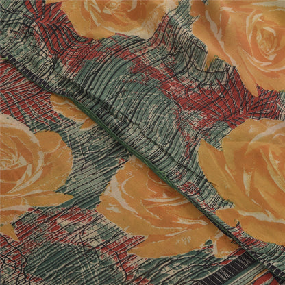 Sanskriti Vintage Sarees Multi Pure Georgette Silk Printed Sari 5yd Craft Sustainable Fabric