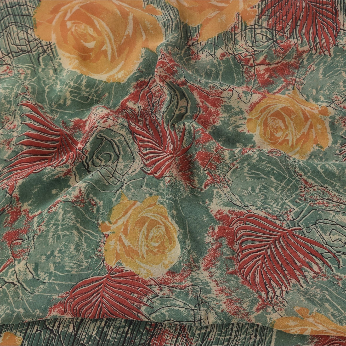 Sanskriti Vintage Sarees Multi Pure Georgette Silk Printed Sari 5yd Craft Sustainable Fabric